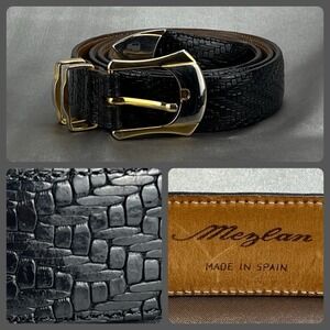 Mezlan Men's Belt Black Woven Leather Silver-Tone Buckle Spain Size 40 M3531 VTG